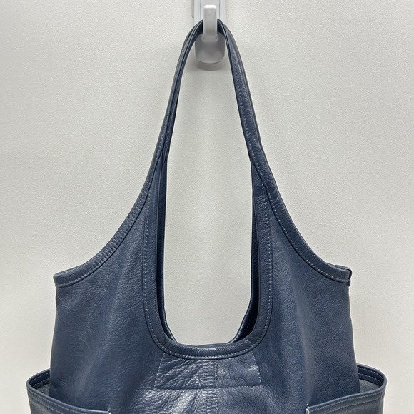 Rough and Tumble Leather Hobo Slouch Tote Bag Blue Pockets Made in Maine - Picture 3 of 16